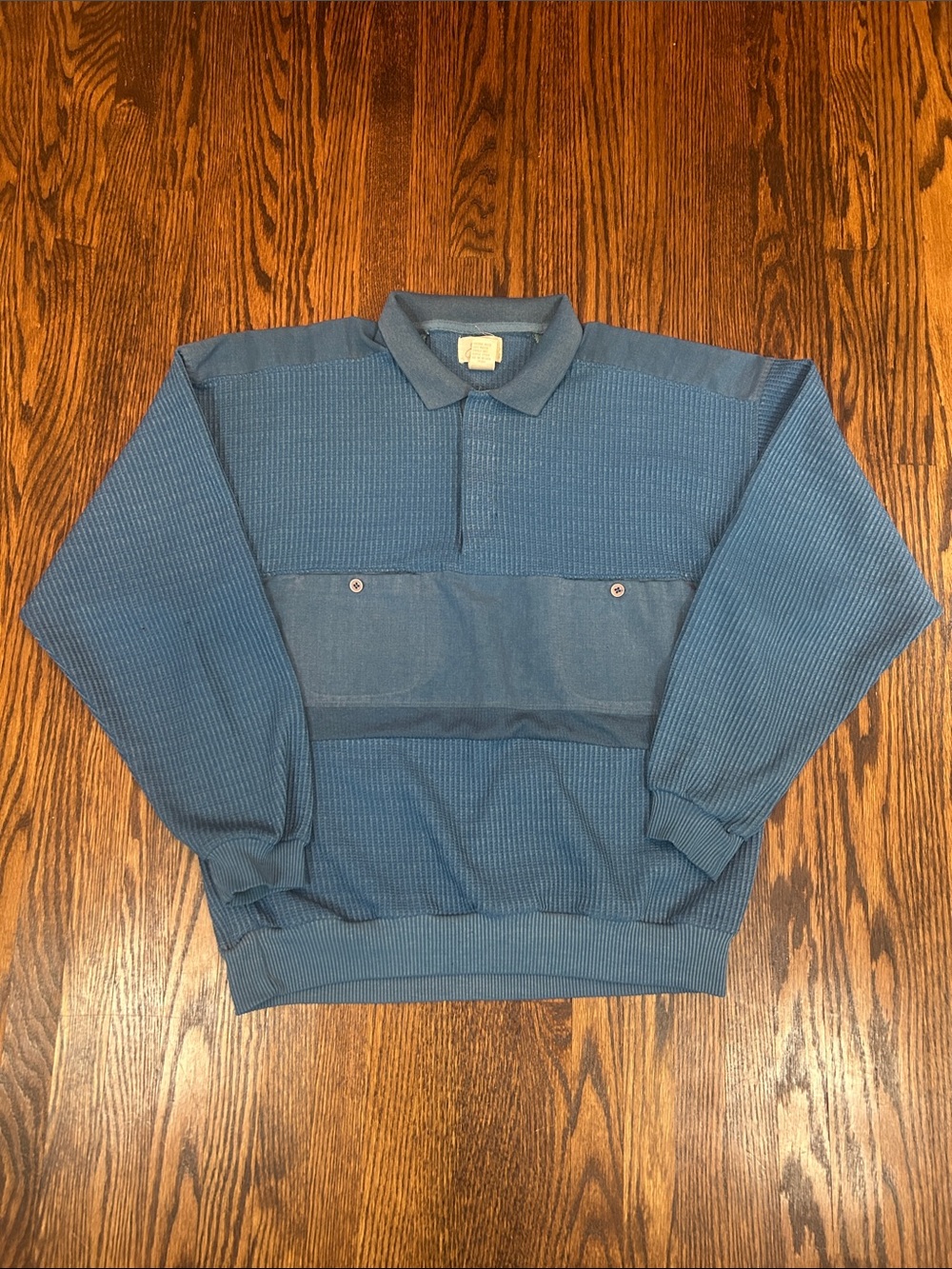 Vintage 90s Banded Long Sleeve Waffle Knit Polo Shirt